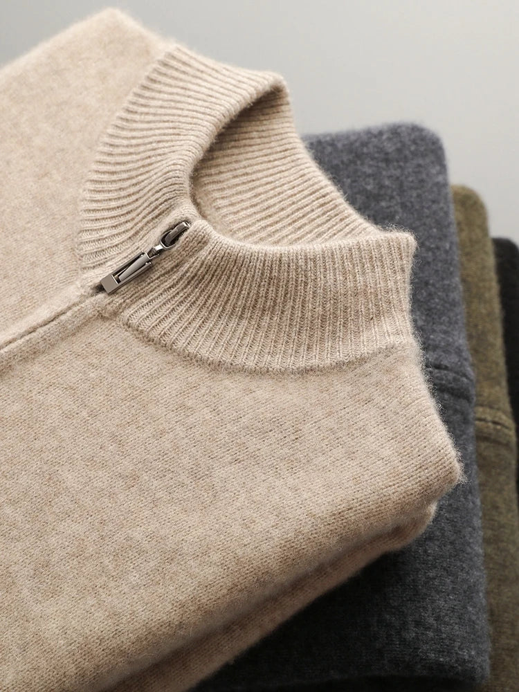 100% Merino Wool Two-piece Suit for Men Autumn Winter Knitting Zipper Cardigan and Slim-fit Pants Warm Thickened Clothing Sets Good Vibrations