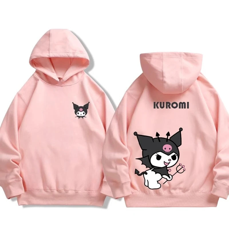 Sanrio co-branded sweatshirt for boys and girls Kuromi pattern print children's autumn and winter hoodie sweatshirt trend Good Vibrations