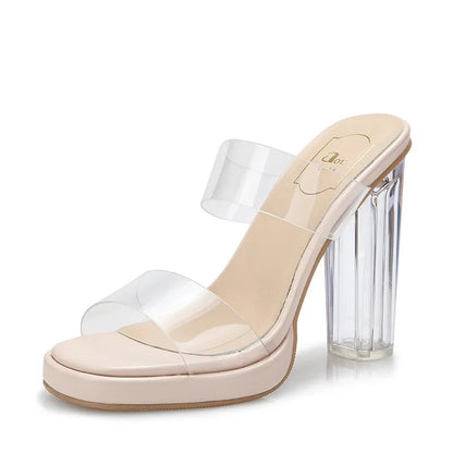 Women's High Heels, 2024 Summer New Waterproof Table with A Line Not Tired Feet Thick Crystal Slippers, Women's Shoes Good Vibrations