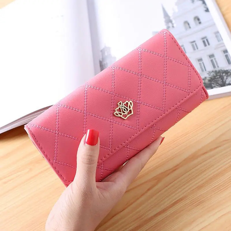 Plaid Long Wallet Women's PU Leather Slim Card Holder Coin Purse Phone Bag Money Organizer Fashion Wallet Good Vibrations