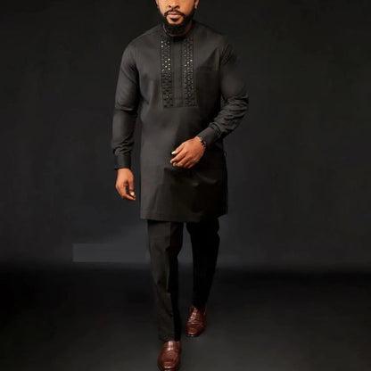 New Dashiki Luxury Full Set Men's Set Round Neck Embroidered Men's Set African Traditional Two Piece Set Men's Full Set Suit Good Vibrations
