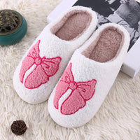 Women's Lovely Pretty Bow Flowers Slippers Men Cartoon Soft Warm Sandals Females Cute Plush Cotton Flat Slides For Autumn Winter Good Vibrations