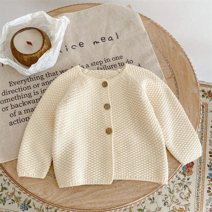 Toddler Baby Girls Knitted Cardigan Clothes for Spring Autumn Solid O-Neck Kids Knitwear Sweater Coat Good Vibrations