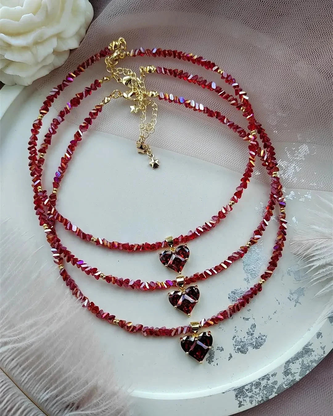 Big CCB Ball Beaded Chain With Heart Beads Pendant Necklace for Women Trendy Ladies Beades Collar on Neck Accessories Gift Good Vibrations