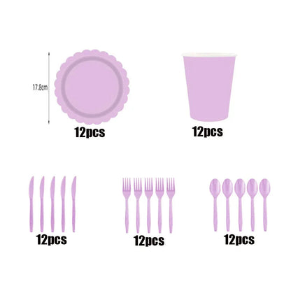 New purple party disposable tableware, baby shower, wedding party decoration, children's adult birthday party event celebration Good Vibrations