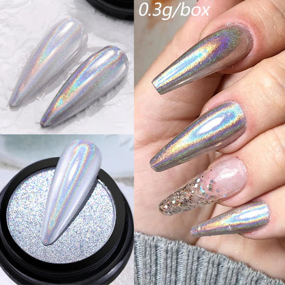 NICOLE DIARY Moonlight Mirror Nail Powder Aurora Silver Glitter Metallic Effect UV Gel Polish Pigment Chrome DIY Nail Decoration Good Vibrations