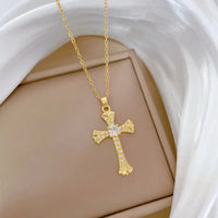 Luxurious Titanium Steel Cross Necklace Elegant Minimalist Choker Chain Jewelry Accessory for Women Versatile Fashionable Good Vibrations