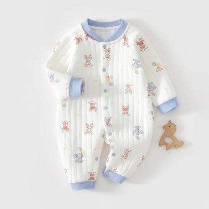 Baby Jumpsuit Clothes Winter Thickening 100% Cotton Boys Girls Cute Printed Bear Romper Infant Onesie Spring Trend 1-3-6-9-12M Good Vibrations