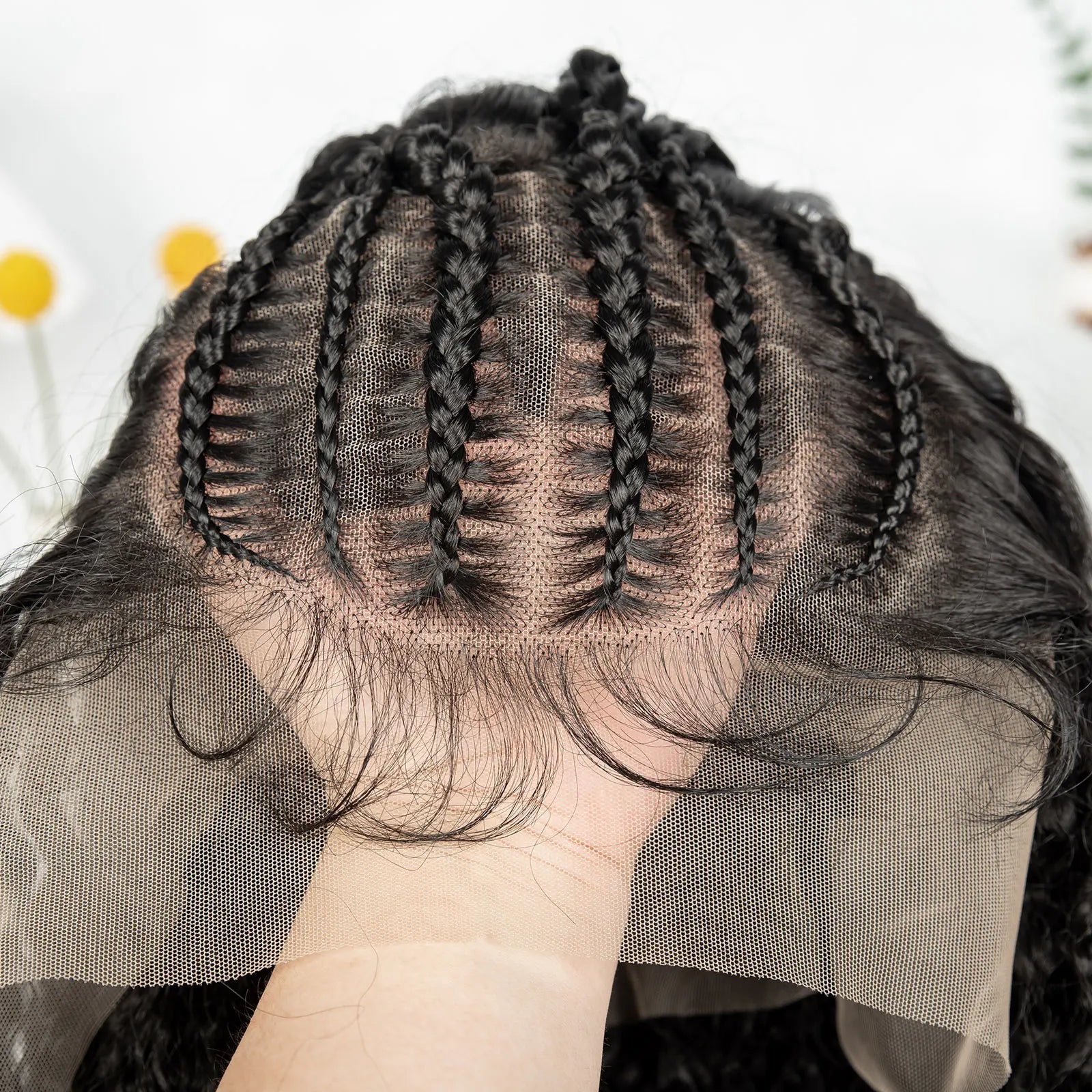 Knotless Braided Wigs With Curly Hair 13x6 Synthetic Braided Wigs Cornrows Wigs Afro Kinky Curly  Braided Wigs For Black Women Good Vibrations