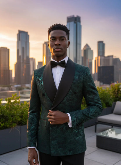 black luxury 2-piece set men suit party shawl collar double breasted business casual suit groom's wedding dress Jacquard pattern Good Vibrations