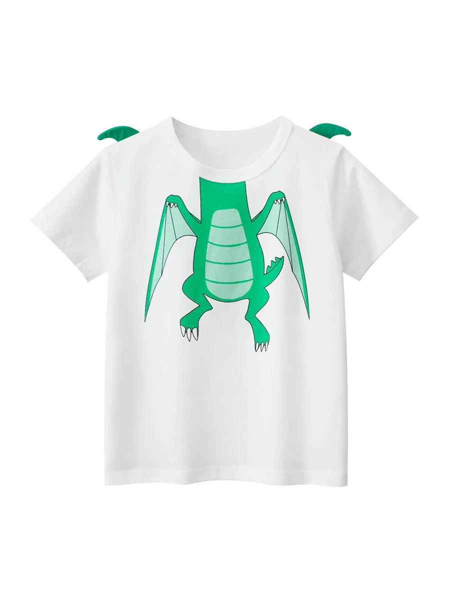 2024 Children 3D Cartoon Short T-Shirts Clothes for Boy 100% Cotton Short Sleeve Dinosaurs Cute Kids Casual Sport Top Tees Good Vibrations