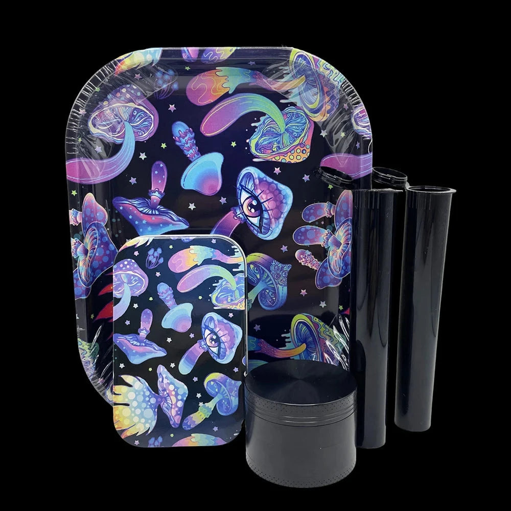 5 Packs Tobacco Metal Rolling Tray Kit 50mm Grass Grinder Crusher Smoke Herbal Set 115mm Plastic Cigar Storage Tube Container Good Vibrations Adult Super Store