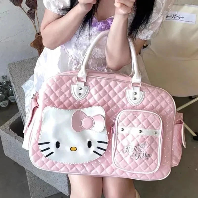 Sanrio Hello Kitty Large Capacity Crossbody Bag Pink Shoulder Bags For Women Y2k Sweet Girl PU Leather Handbag Good Vibrations