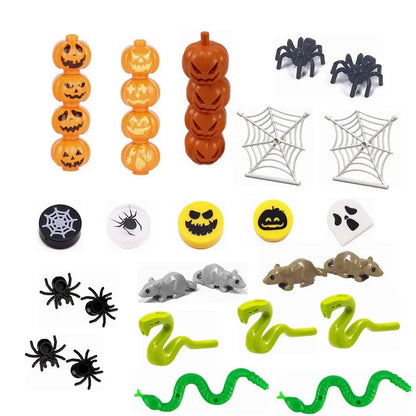 Halloween Parts Spider Web Pumpkin Snake Horror MOC Bricks Building Blocks Toys for Children Christmas Gifts Good Vibrations