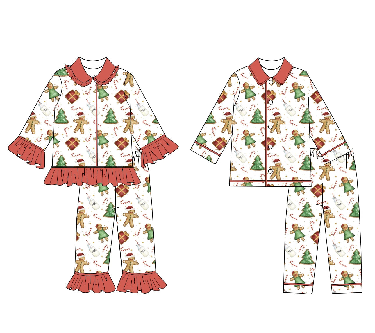 Boutique Children Candy Gifts Cookies Pajamas Sets Kids Christmas Pjamas Button Boys Girls Sleepwear Outfits Good Vibrations