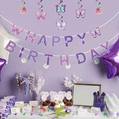 Pink Happy Birthday Banner With Butterfly Dancing Hanging Pendant Garlands  Girls Princess 1st Happy Birthday Party Decorations Good Vibrations