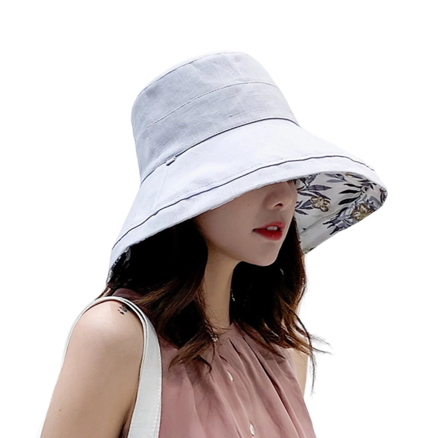 Women Bucket Hat, Elegant Flower Print Wide Brim Sun Visor Hat Lightweight Summer Panama Cap Good Vibrations