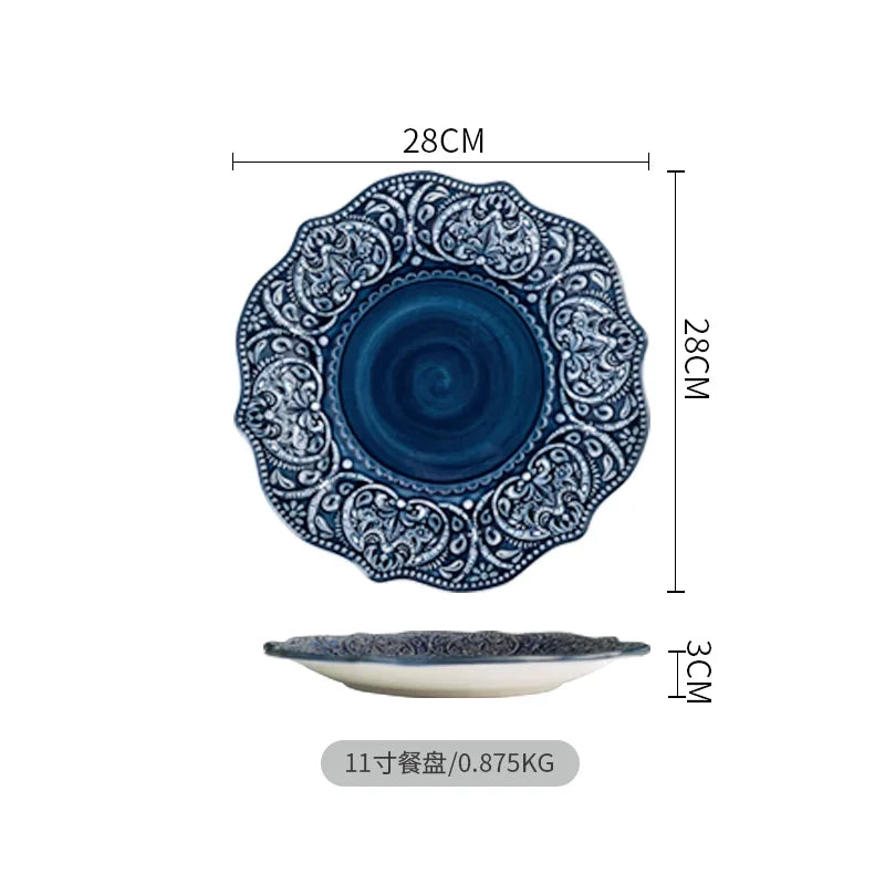 Creative Household Dinner Plate European Ceramic Steak Dinner Plate Light Luxury Relief Tableware Small Dish Kitchen Utensils Good Vibrations