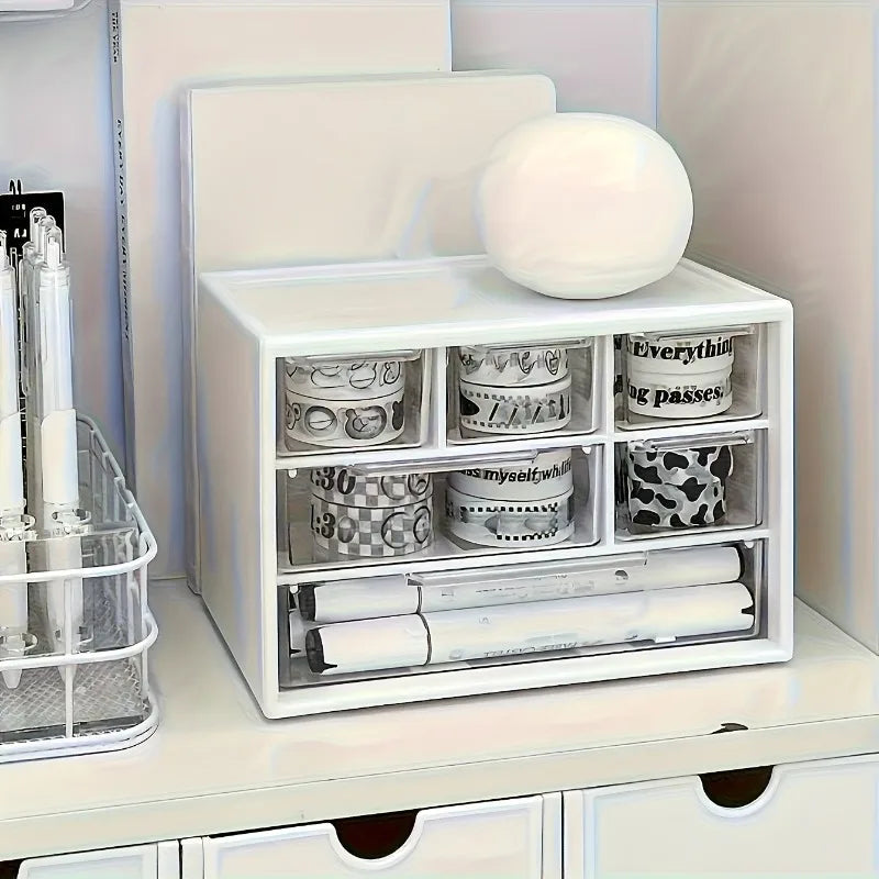 Desktop Organizer with Six Drawers-Spacious and Multifunctional Container,Perfect for Office Supplies,Stationery,Dorm Essentials Good Vibrations