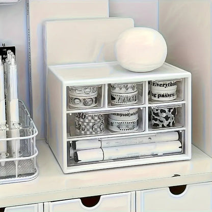 Desktop Organizer with Six Drawers-Spacious and Multifunctional Container,Perfect for Office Supplies,Stationery,Dorm Essentials Good Vibrations