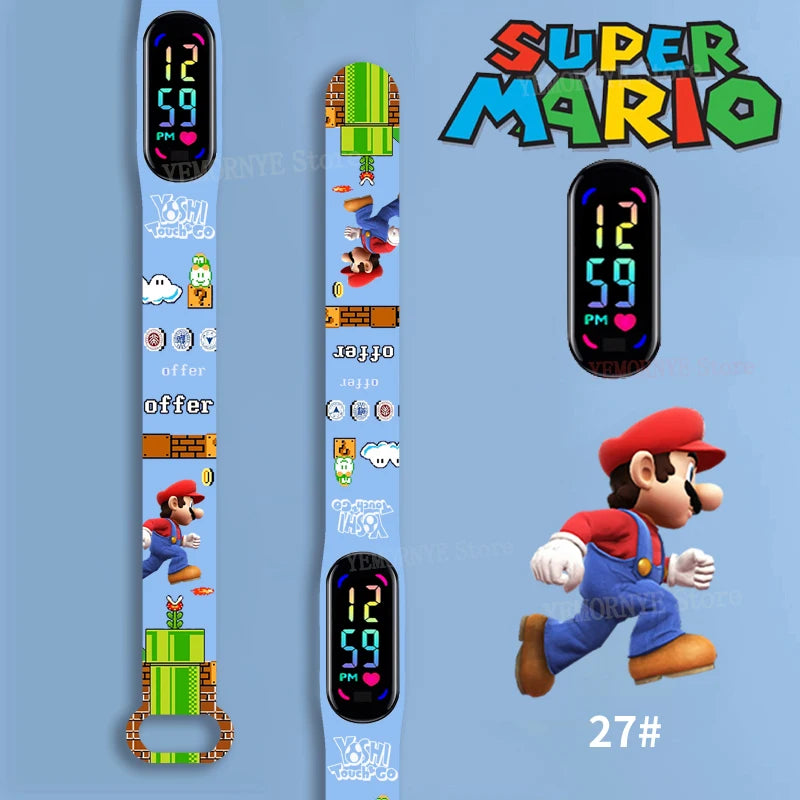 Mario Bros Children's Watches Action Figures Luigi Princess Peach Yoshi Bowser kids Sport Wristband Waterproof Digital Watch Toy Good Vibrations