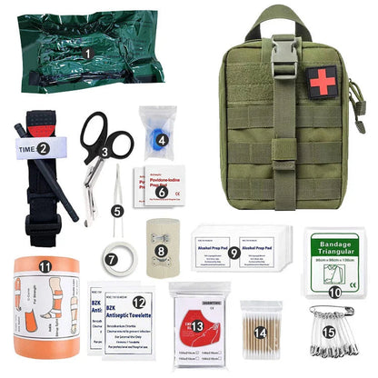 15PCS Survival First Aid Kit Survival Full Set Outdoor Gear Emergency Kits Trauma Bag Camping Hiking Adventures Good Vibrations