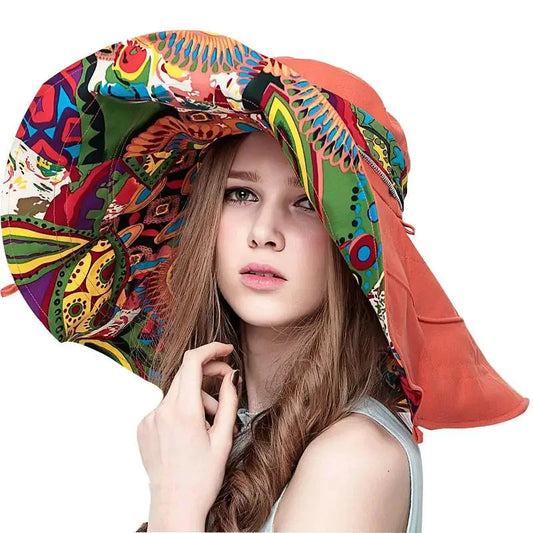 Sun Hats for Women Summer Large Beach Hat Flower Printed Wide Brim Bob Chapeu Panama Feminino Good Vibrations