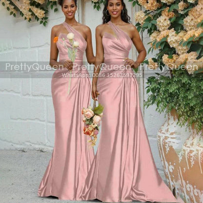 Mermaid One Shoulder Bridesmaid Dresses Long Waistline Cap Sheath Customized Sleeveless Wedding Party Dress Good Vibrations