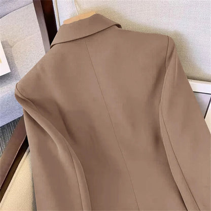 Blazer For Women Elegant Suit Jacket Loose Long Sleeve Jacket Beige Casual Solid Color Blazer Fashion Lapel Neckline Style Good Vibrations