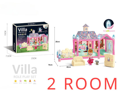 Luminous Doll House Dreamhouse for Girls Princess Playhouse Set with Dolls Furniture Accessories Pretend Play Birthday Gifts Good Vibrations