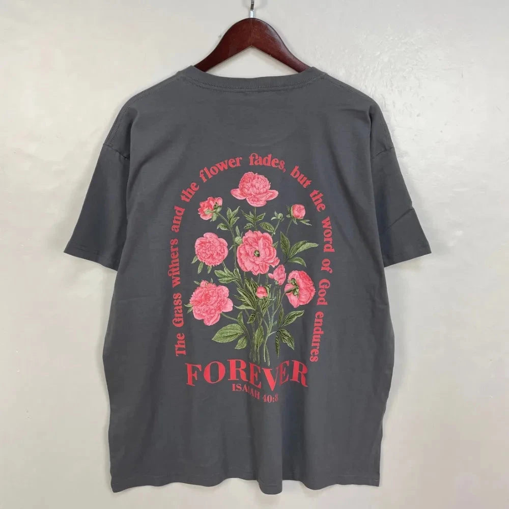 Boho Christian Shirt Women Bible Verse Tshirt Jesus Apparel Vintage Floral Tshirt Flower Graphic Cotton Tee Trendy Clothes Good Vibrations