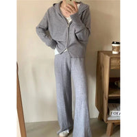 Women Casual Knitted Pants Home Suit Autumn Fashion Zip Up Sweater Hoodie Wide Leg Trousers 2 Piece Set Tracksuit Winter Outfits Good Vibrations