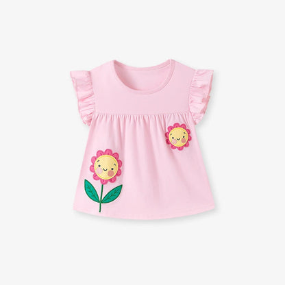 Little maven Kids Clothes Children's Clothing Baby Girls 2026 Tracksuit Summer Cotton Sets Cartoon Flowers T Shirts Tops+Pants Good Vibrations