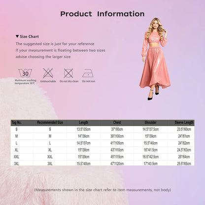 Women's Dress Set Waterproof Two Pieces Outfits Clubwear Long Sleeve Crew Neck Crop Top A-Line Swing Hem Midi Skirt Party Wear Good Vibrations