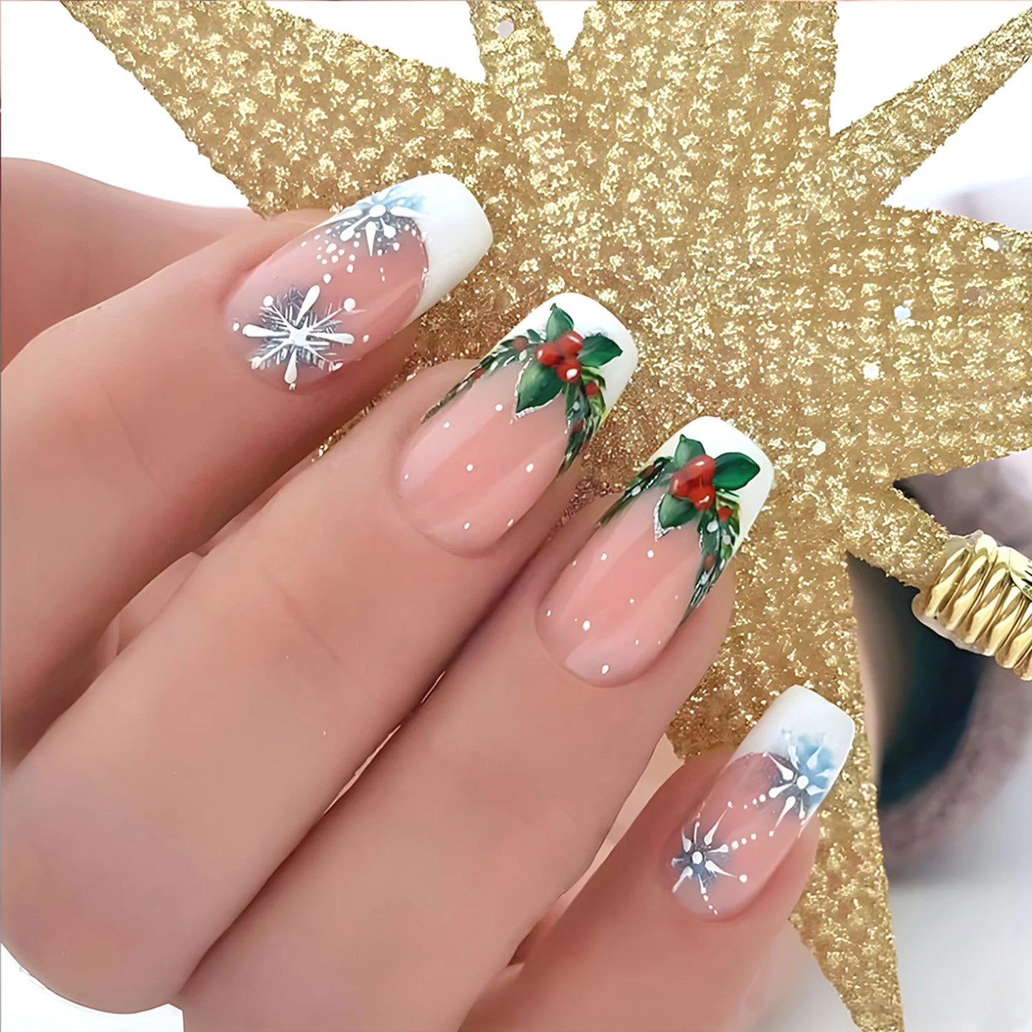 24pcs Glitter Pink Sequins Fake Nails 2025 Halloween Scary Skull Love Print False Nails Wearable European Ballet Press on Nails Good Vibrations