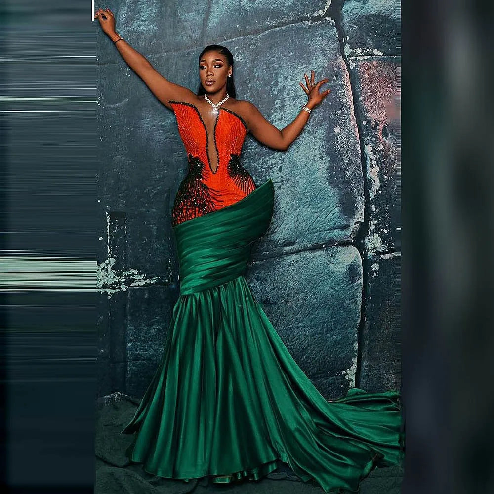 Major Beads Mermaid Prom Dresses Sweetheart Draped African Women Formal Occasion Prom Dress Long robes de soirée Good Vibrations