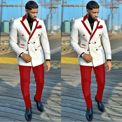White Red Mens For Wedding Peaked Lapel Formal Groom Man Tuxedos Tailore Made Pants Suits