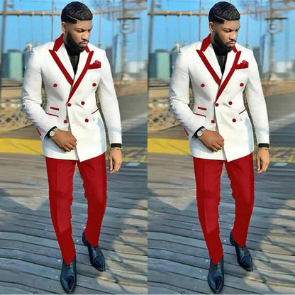 White Red Mens For Wedding Peaked Lapel Formal Groom Man Tuxedos Tailore Made Pants Suits Good Vibrations
