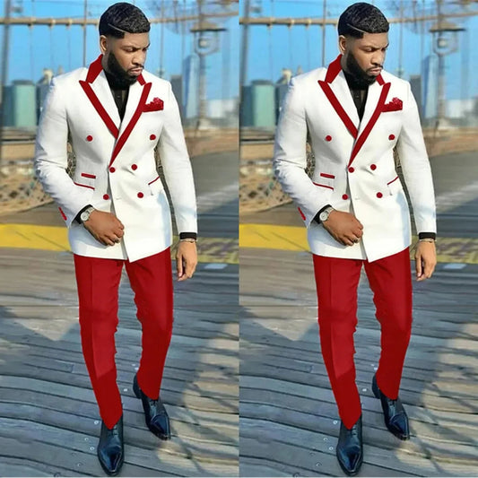 White Red Mens For Wedding Peaked Lapel Formal Groom Man Tuxedos Tailore Made Pants Suits Good Vibrations