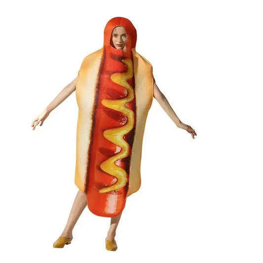 Halloween Cos Costumes Hot Dog Costumes for Adult Kids Funny Food Sausage Adult Child Unisex One-Piece Costume Carnival Jumpsuit Good Vibrations