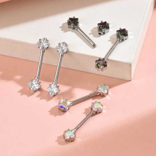 316L Stainless Steel Nipple Ring 14G Barbell Nipple Piercing Jewelry CZ Body Piercing Nipple Rings Unisex Good Vibrations