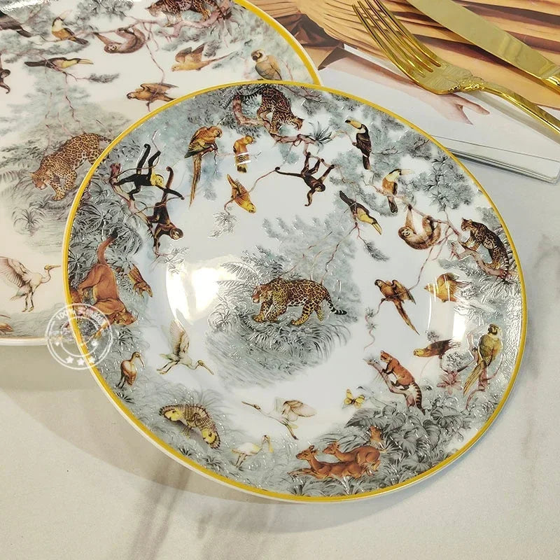 European ceramic western dinner plate, jungle set, steak plate, Coffee cup, afternoon , personalized gift set Good Vibrations