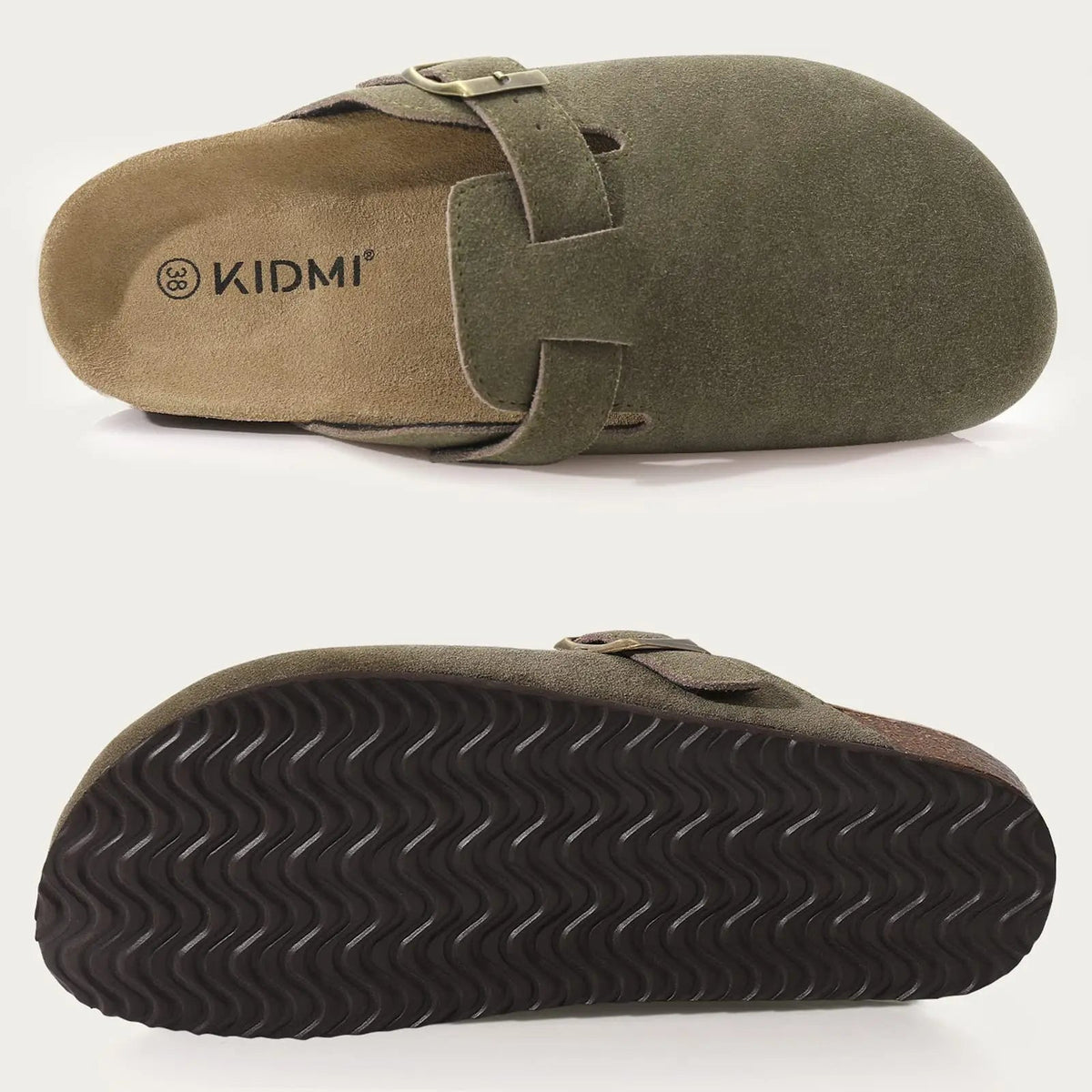 Comwarm Women's Suede Clogs with Adjustable Strap Cork Footbed Leather Mules Slippers Unisex Outdoor Comfortable Potato Shoes Good Vibrations