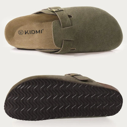 Comwarm Women's Suede Clogs with Adjustable Strap Cork Footbed Leather Mules Slippers Unisex Outdoor Comfortable Potato Shoes Good Vibrations