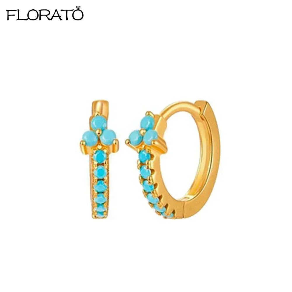 925 Sterling Silver Needle Summer Blue Earrings Trend 18K Gold Hoop Earrings for Women Fashion Puncture Jewelry Ear Accessories Good Vibrations