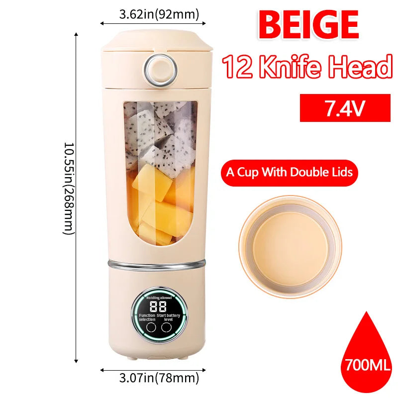 2025 New Portable Blender 700ML Juice Maker Smoothie Shaker 2 in 1 Bottle with Steel Blades for Home Gym Travel Use Good Vibrations