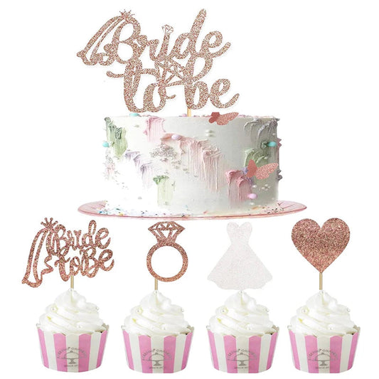 12/24pcs Bride to Be Diamond Ring Cupcake Toppers Wedding Bridal Shower Cake Decorations Rose Gold Bachelorette Party Supplies Good Vibrations