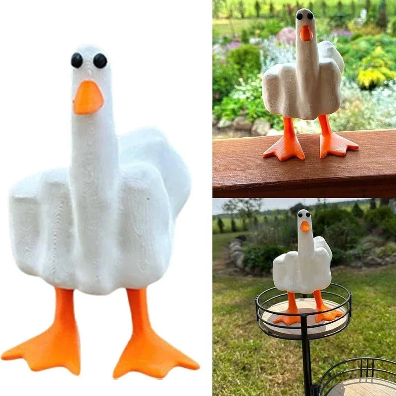 Funny Creative Duck Middle Finger Animal Gift Resin Craft Home Decoration Statue Garden Courtyard and Micro Landscape Figurines Good Vibrations
