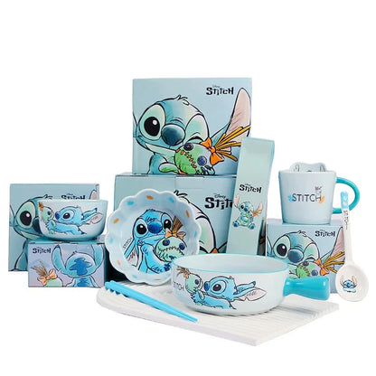 Stitch Kawaii Anime Cartoon Peripheral Ceramic Exquisite Tableware High Temperature Resistant Chopsticks Set 4.5 Inch Bowl Good Vibrations