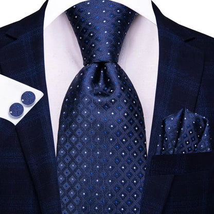 Hi-Tie Navy Blue Solid Paisley Silk Wedding Tie For Men Hanky Cufflink Mens Necktie Set Business Party New Design Dropshipping Good Vibrations